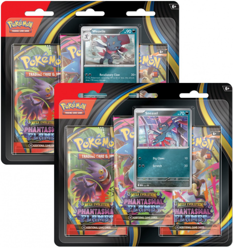 Pokémon TCG: Mega Evolution - Phantasmal Flames - 3-Pack Blister - Weavile/Sneasel Bundle (12)